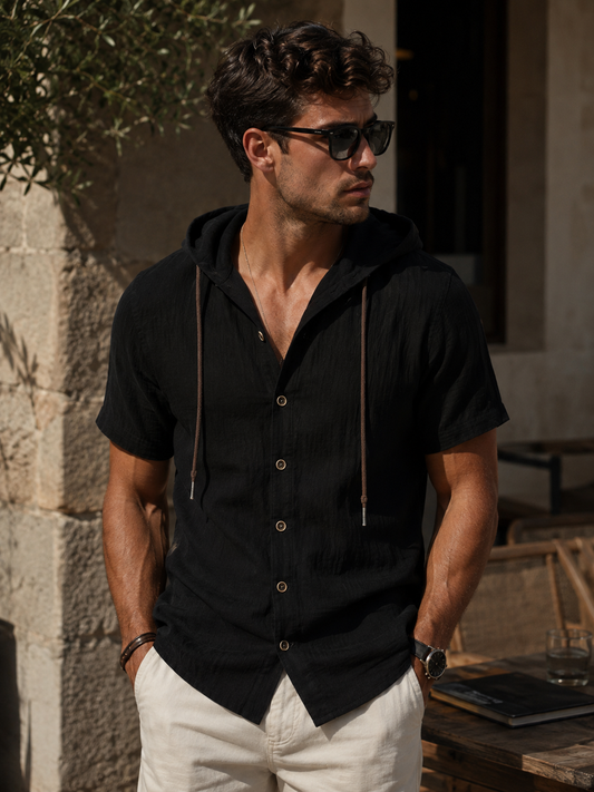 Camisa de algodón y lino para hombre