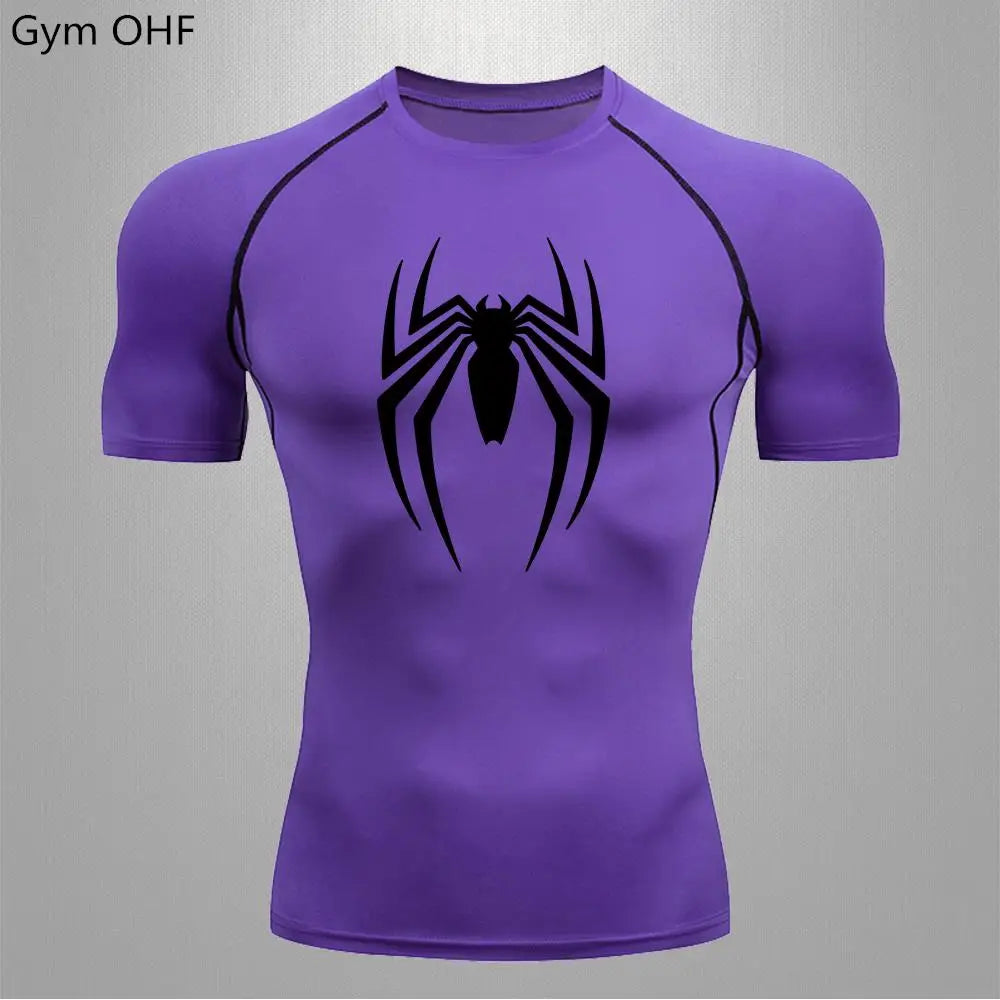 Camiseta deportiva de compresión de manga corta con estampado de Spider-Man