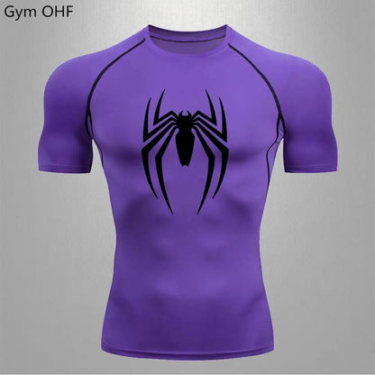 Camiseta deportiva de compresión de manga corta con estampado de Spider-Man