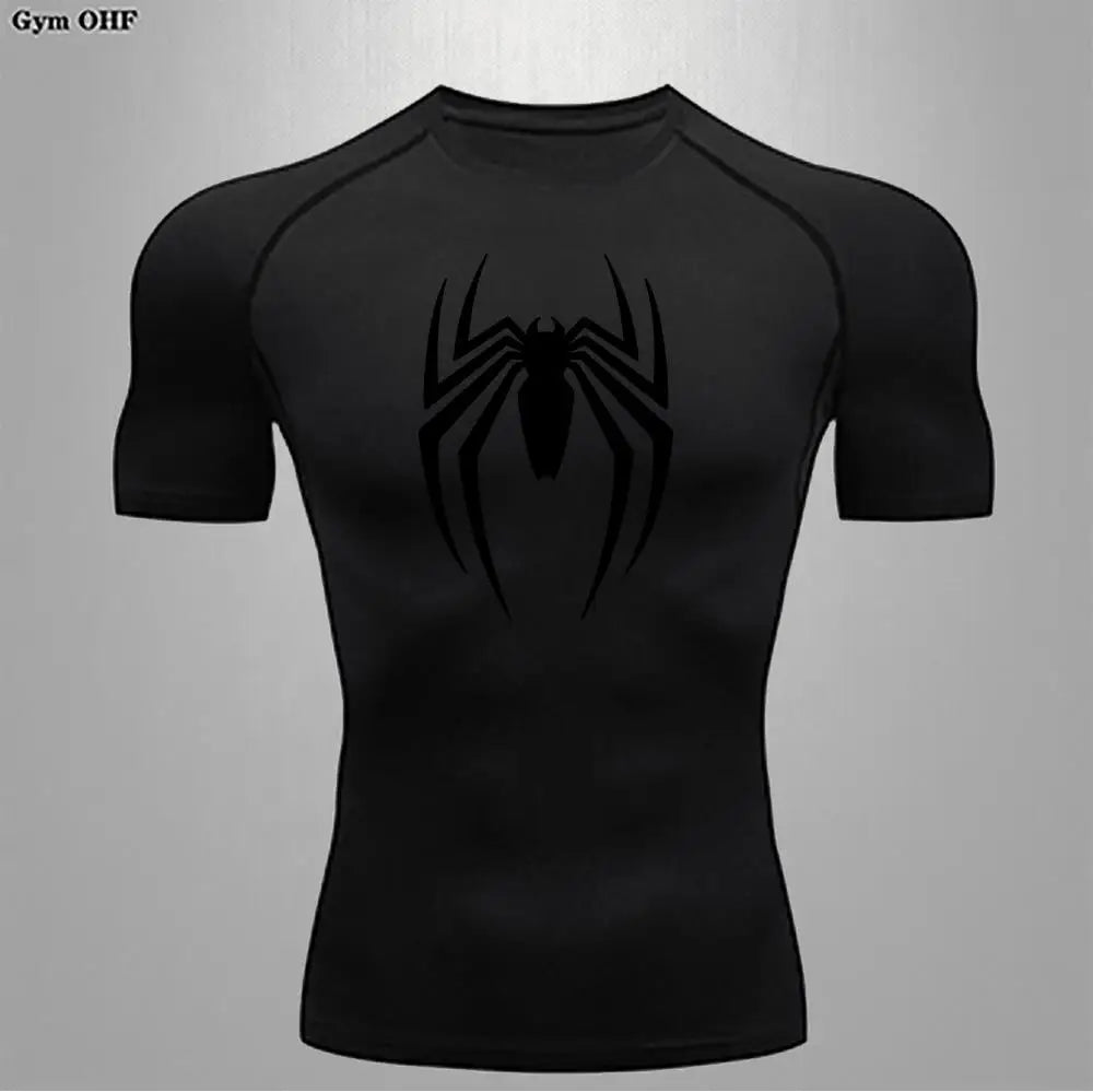 Camiseta deportiva de compresión de manga corta con estampado de Spider-Man