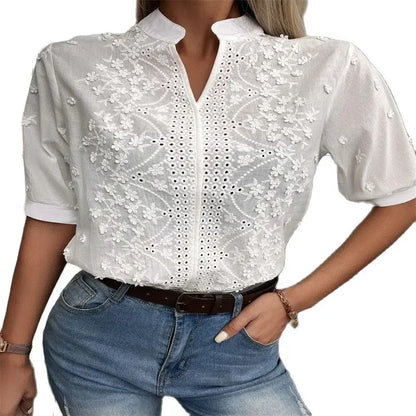 Blusa blanca elegante de manga corta para mujer