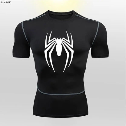 Camiseta deportiva de compresión de manga corta con estampado de Spider-Man