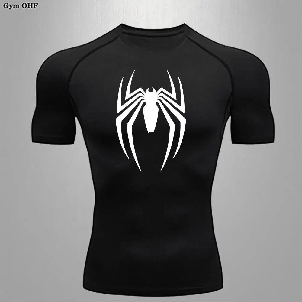 Camiseta deportiva de compresión de manga corta con estampado de Spider-Man