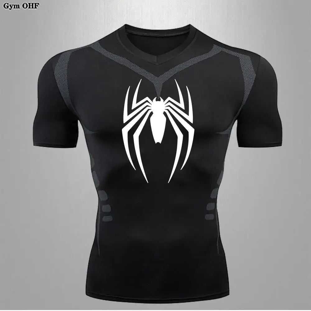 Camiseta deportiva de compresión de manga corta con estampado de Spider-Man