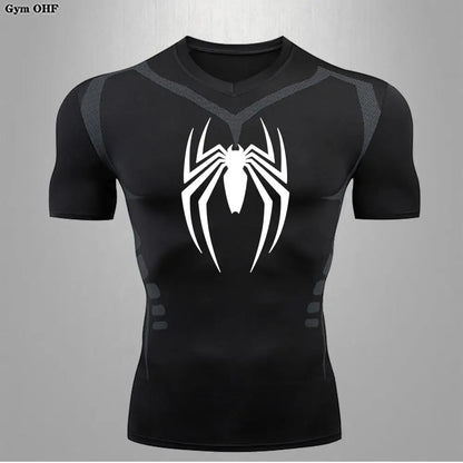 Camiseta deportiva de compresión de manga corta con estampado de Spider-Man