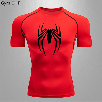 Camiseta deportiva de compresión de manga corta con estampado de Spider-Man