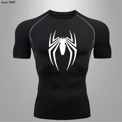 Camiseta deportiva de compresión de manga corta con estampado de Spider-Man