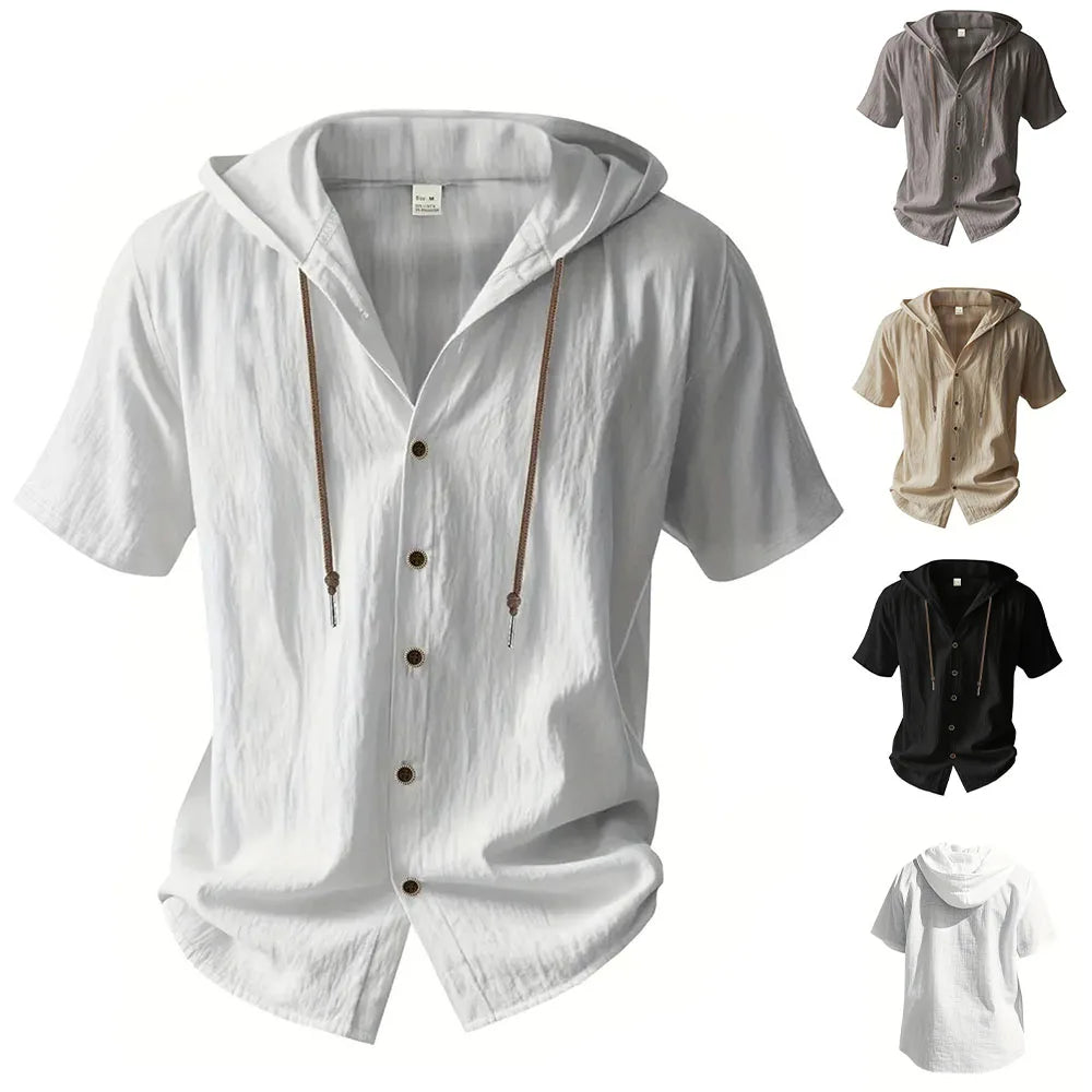 Camisa de algodón y lino para hombre