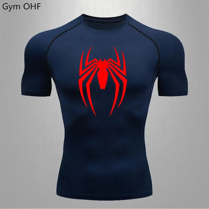 Camiseta deportiva de compresión de manga corta con estampado de Spider-Man