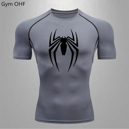 Camiseta deportiva de compresión de manga corta con estampado de Spider-Man