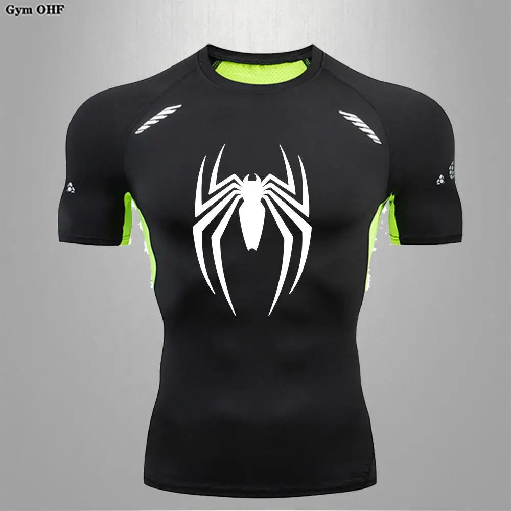 Camiseta deportiva de compresión de manga corta con estampado de Spider-Man