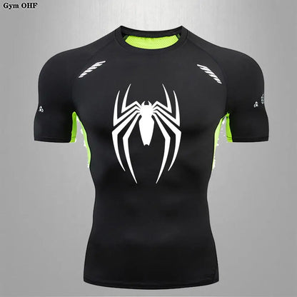 Camiseta deportiva de compresión de manga corta con estampado de Spider-Man