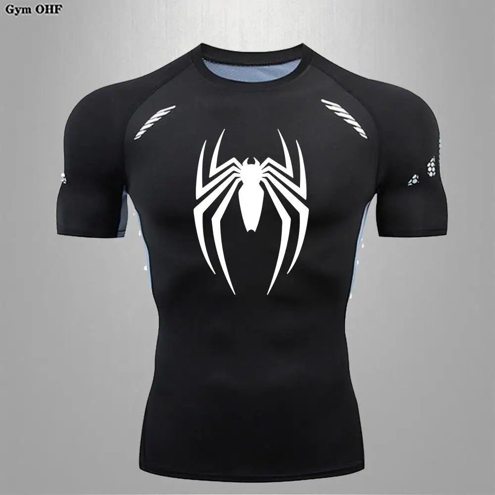 Camiseta deportiva de compresión de manga corta con estampado de Spider-Man