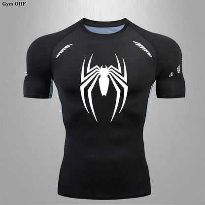 Camiseta deportiva de compresión de manga corta con estampado de Spider-Man