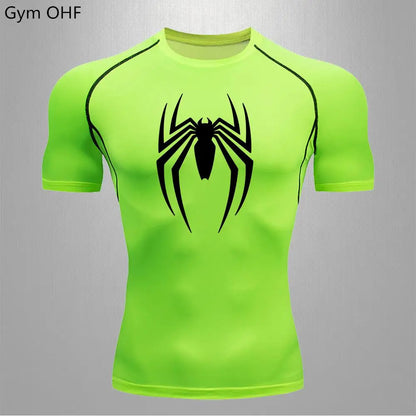Camiseta deportiva de compresión de manga corta con estampado de Spider-Man